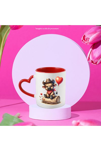 StoryGift Romania Mug with a bison calf wearing a cowboy hat | illustration | Wild West | f, Cu,STG.