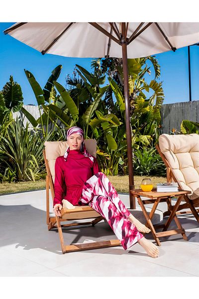 Mayom Fully Covered Patterned Hijab Swimsuit with Loose Trousers - 2535