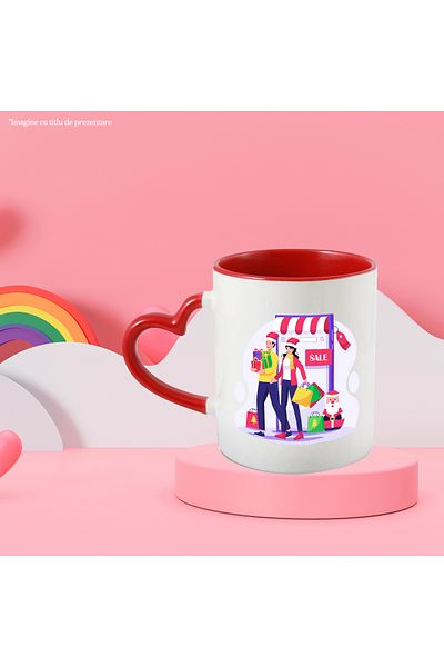 StoryGift Romania Cana Cu Mos Craciun, Pungi De Cumparaturi, Fular, Multicolor 330 ml, Ceramica cu, Cu Maner Inim