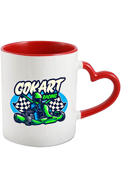 StoryGift Romania Cana Cu Mesaj GoKart Racing, Cursa, Steag, Sofer, Masina, Multicolor 330 ml, Cer, Cu Maner Inim