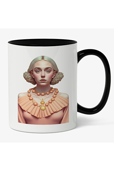 StoryGift Romania Cana Cu Portret Femeie Cu Par Scurt Blond, Tinuta Portocali...