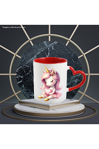 StoryGift Romania Cana cu un unicorn imbujorat, ilustratie, tine o inima, roc...