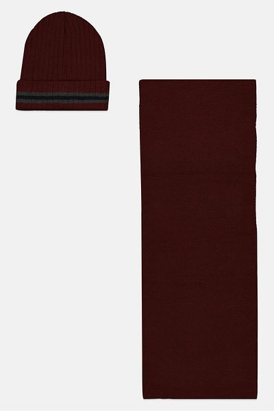 Levi's Men Brand Logo Beanie And Scarf Set, Maroon