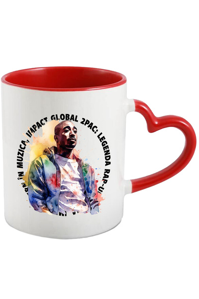 StoryGift Romania Cana Cu 2Pac, Legenda Rap-ului, Muzica, Hanorac, Hip-Hop, Multicolor 330 ml, Cer, Cu Maner Inim