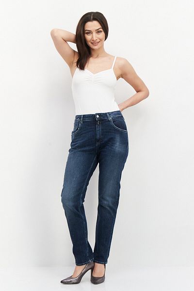 Replay Women Boyfriend Fit Stretchable Washed Denim Jeans, Blue