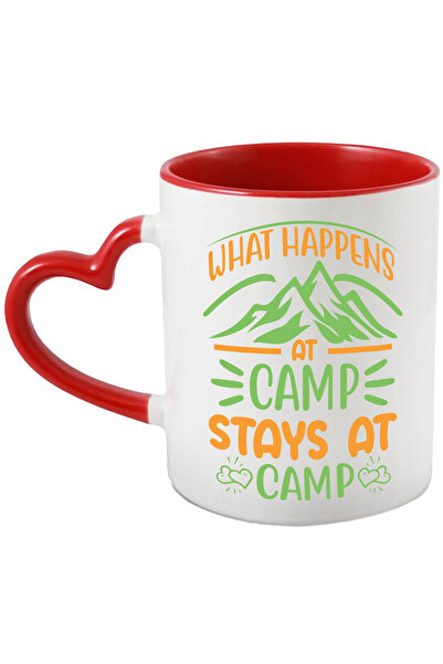 StoryGift Romania Cana cu munti si inimioare cu mesajul "Ce se intampla in tabara ramane in tabara, Cu Maner Inim