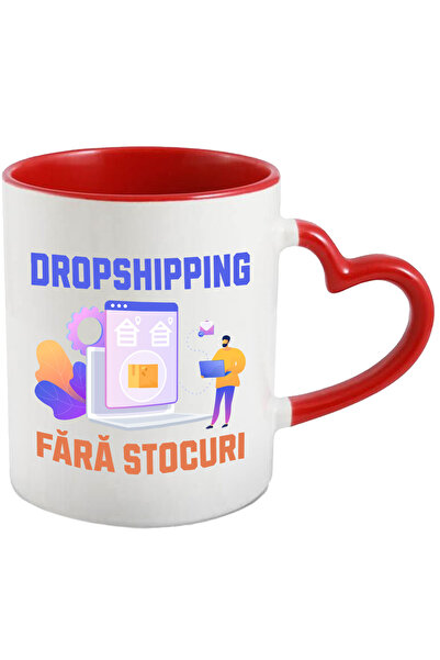 StoryGift Romania Cana dropshipping fara costuri cumparaturi online , 330ml, Ceramica cu Maner Ini, Cu Maner Inim