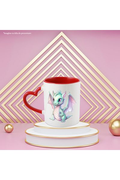 StoryGift Romania Mug with a baby dragon | illustration | scales | green | shiny | for coffee, With ,STG