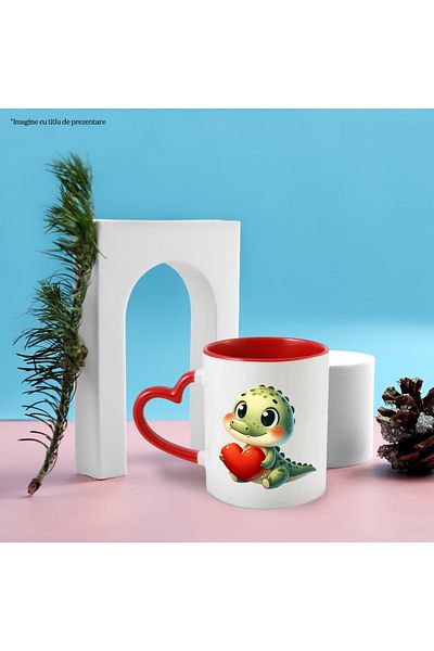 StoryGift Romania Mug with a baby crocodile holding a heart | illustration | care | childhood | , With ,STG .