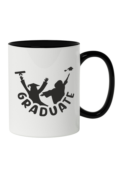 StoryGift Romania Cana Cu Siluete Fete Cu Palarie Si Roba De Absolvire, Absolvent Facultate, Scoal, Cu Maner Negru