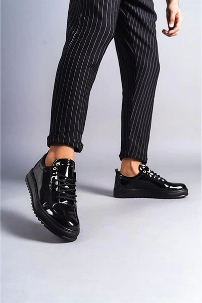 Store Slw152 cool lace-up patent leather men's daily sport classic shoe rst - black