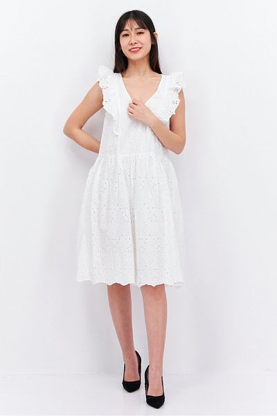 Esprit Women Eyelet Midi Dress, White