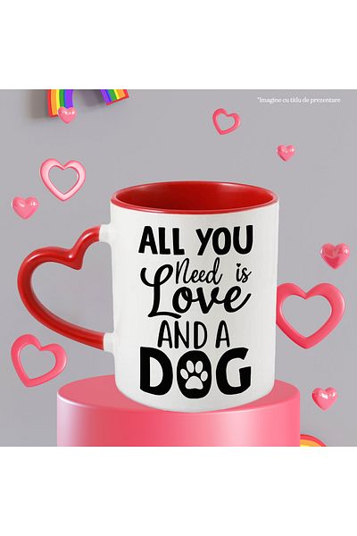 StoryGift Romania Mug with paw and the message in English "All you need is love and a dog" - for i, Cu,STG