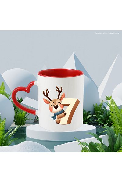 StoryGift Romania Mug with a reindeer holding the number "7" | school | mathematics | learn | students | anim, With ,STG.