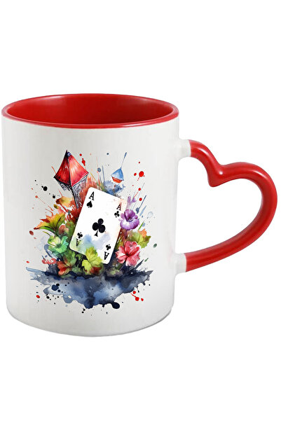 StoryGift Romania Cana Cu Carte De Joc, As, Trefla, Flori, Frunze, Plante, Mu...