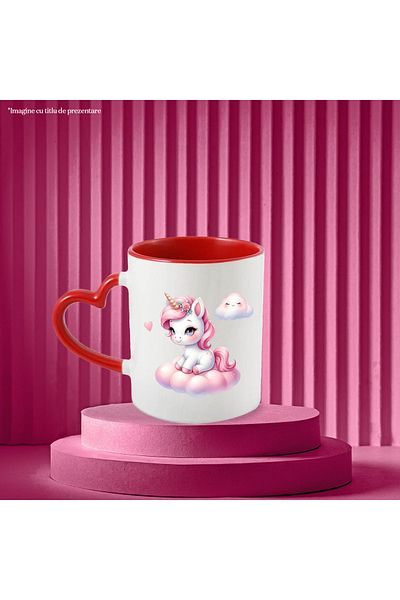 StoryGift Romania Mug With A Sleepy Unicorn, Illustration, Sitting On A Cloud, Heart, Affection, With ,stg