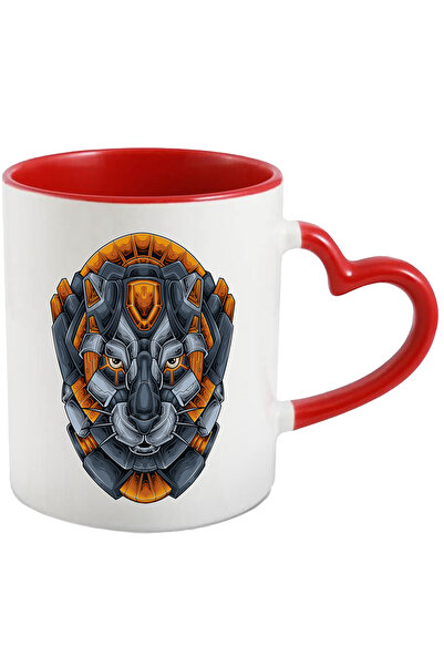 StoryGift Romania Cana Cu Pantera, Robot, Mecha, Cyber, Sci Fi, Futurist, Multicolor 330 ml, Ceram, Cu Maner Inim