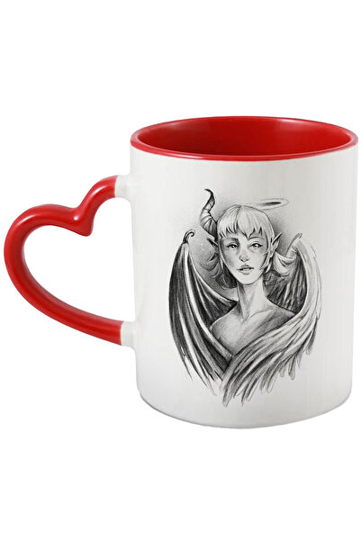 StoryGift Romania Cana Cu Inger, Demon, Aripi, Femeie, Dualitate, Corn, Alb N...