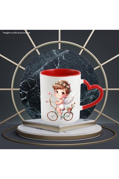 StoryGift Romania Mug with a baby Cupid, illustration, flower crown, archery, whip, With, STG