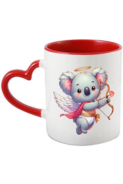 StoryGift Romania Cana cu un ursulet Koala Cupidon, ilustratie, trage cu arcul, aripi, zboara, ind, Cu Maner Inim
