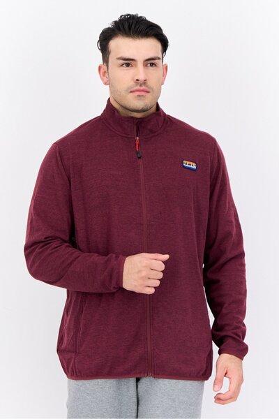Avalanche Men Mock Neck Embroidered Logo Long Sleeves Sweatshirt, Burgundy
