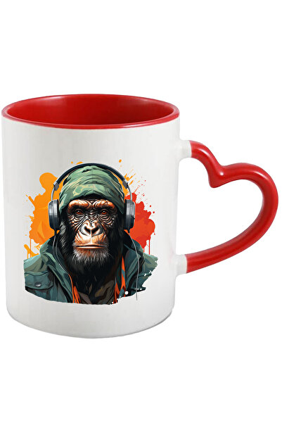 StoryGift Romania Cana Cu Maimuta, Fes, Casti, Jacheta, Hipster, Splash Vopsea, Multicolor 330 ml,, Cu Maner Inim