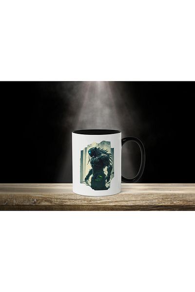StoryGift Romania Cana Cu Silueta Monstru In Padure, Ochii Stralucitori albastri, Piele Stil anima, Cu Maner Negru