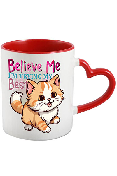 StoryGift Romania Cana cu pisicuta vesela cu mesajul "Believe me, I'm trying ...