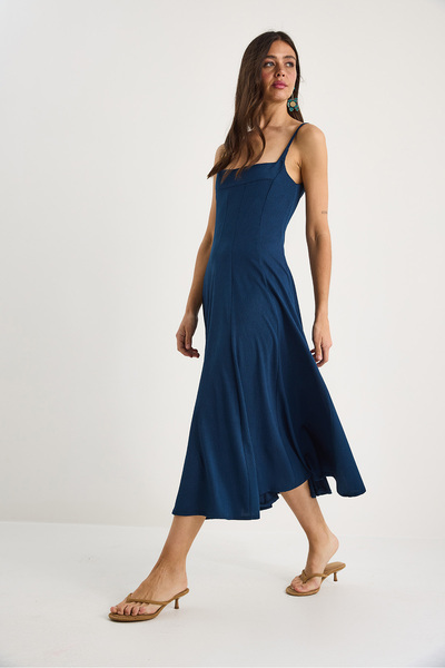 Bianco Lucci Rochie midi Godeli cu bretele subțiri pentru femei, cu gât pătrat 7001 60283327