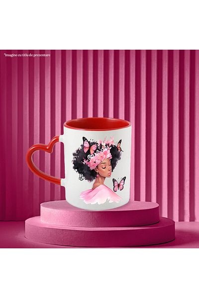 StoryGift Romania Mug with a colored face, cute, illustration, abstract, pink, butterflies, flower, With,STG.