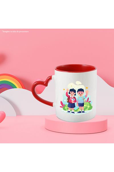 StoryGift Romania Mug With Children, Schoolbag, Notebook, Nature, Multicolor 330 ml, Ceramic with Ini Handle, With ,STG.