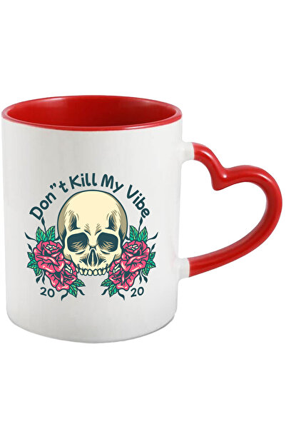 StoryGift Romania Cana Cu Mesaj In Engleza Don't Kill My Vibe, Craniu, Trandafiri, Multicolor 330 , Cu Maner Inim