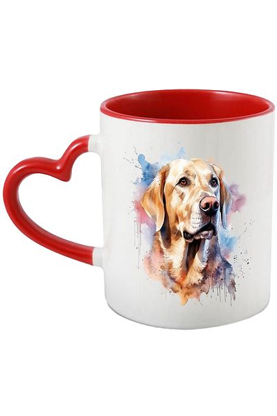 StoryGift Romania Cana Cu Labrador, Caine De Rasa, Watercolor, Ilustratie, Multicolor 330 ml, Cera, Cu Maner Inim