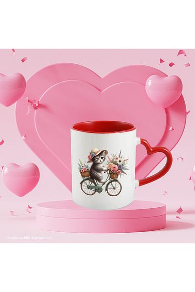 StoryGift Romania Mug with a kitten riding a bike | illustration | flower baskets, With,STG.