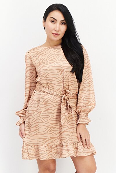 Lost + Wander Women Allover Print Mini Dress, Tan