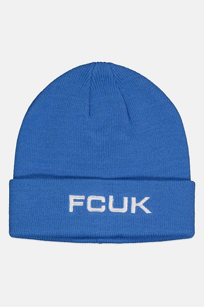 French Connection Men Knitted Embroidered Logo Beanie, Light Blue