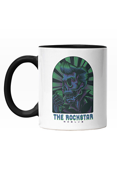 StoryGift Romania Cana Cu Schelete Par Stil Elvis Presley, Text In Engleza The Rockstar, Haina cU , Cu Maner Negru