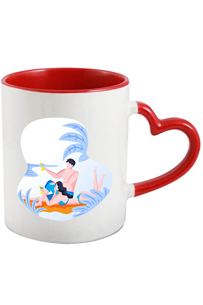 StoryGift Romania Cana Cu Plaja, Nisip, Mare, Bautura, Multicolor 330 ml, Ceramica cu Maner Inima , Cu Maner Inim