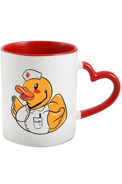 StoryGift Romania Cana Cu Rata De Cauciuc, Asistenta, Costum, Stetoscop, Multicolor 330 ml, Cerami, Cu Maner Inim
