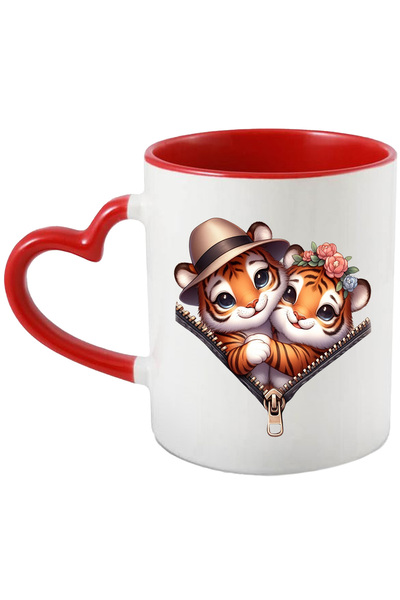 StoryGift Romania Cana cu 2 tigri, ilustratie, fermoar, floricele, palarie, b...