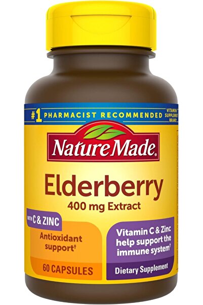 Natural Made Elderberry 400 Mg Vitamin C and Zinc 60 Capsules