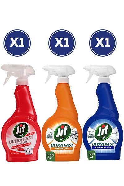 Jif Spray Everywhere 500ml x1 + Kitchen Spray 500ml x1 + Bathroom Spray 500ml x1 – Bundle