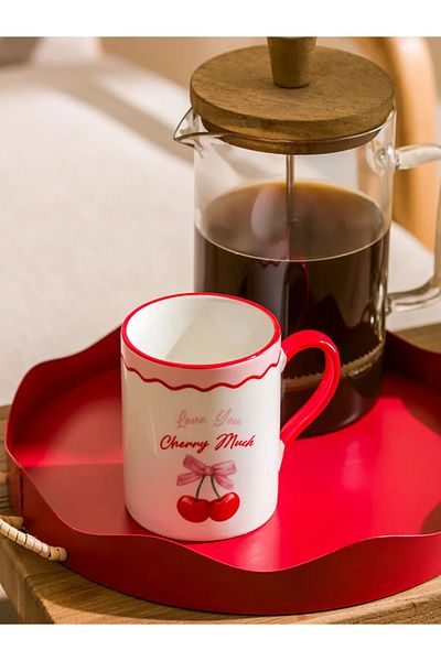 LC Waikiki Lcw Home Red Cherry Printed Porcelain Mug 320 ml