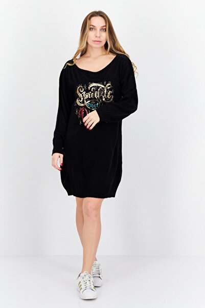 Threadbare Women Sequins Sweater Dress, Black