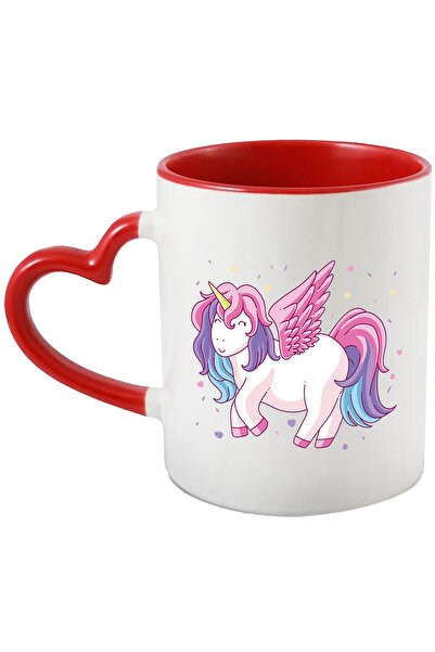 StoryGift Romania Cana Cu Unicorn, Aripi, Fantastic, Inimi, Multicolor 330 ml, Ceramica cu Maner I, Cu Maner Inim