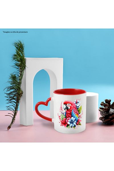 StoryGift Romania Mug with a parrot in nature | illustration | abstract | bird | parrot | flowers |, With ,STG.