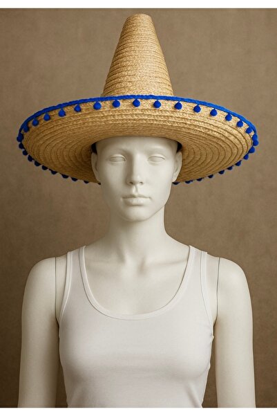 AKTEZ-EL Pălărie mare de paie originală mexicană albastră