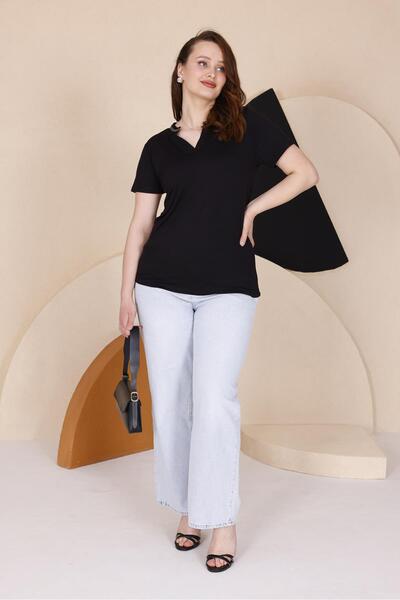 Siyezen Large Size Judge Collar Stone Blouse