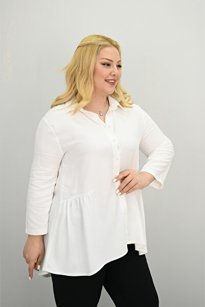 Koza Butik Women's Large Size Ruffle Detailed Shirt 1720-25-1