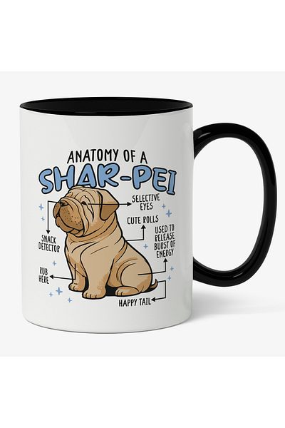 StoryGift Romania Cana Cu Text In Engleza Anatomy Of a Shar-pei, Caine Rasa Sar-pei, Animal DE Com, Cu Maner Negru